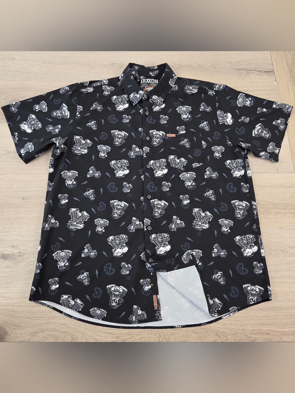 Dixxon Flannel Moco Shirt Mens XL Black Short Sleeve Motorcycle Engine Design